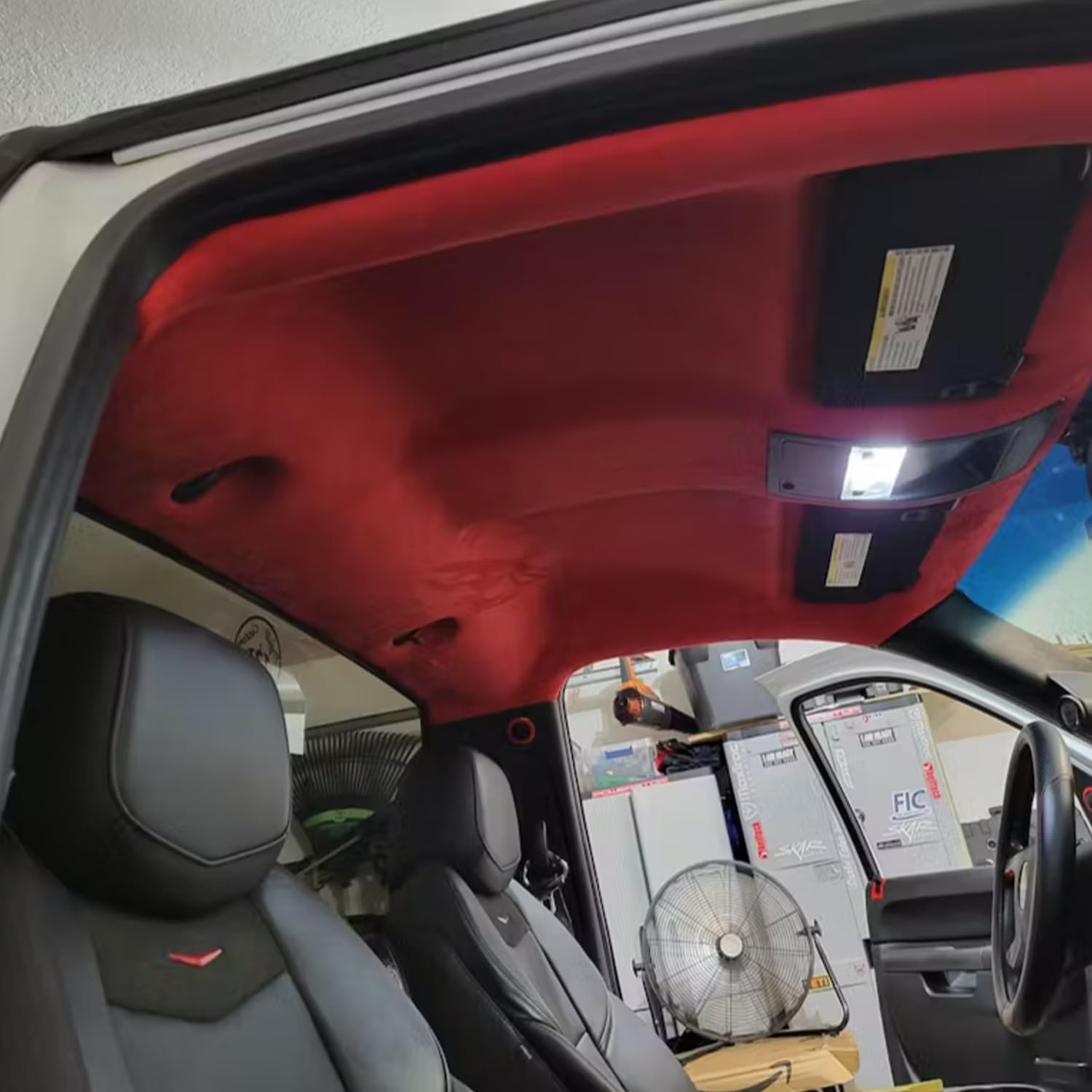 Kefly red headliner saves time with easy cutting and fitting.