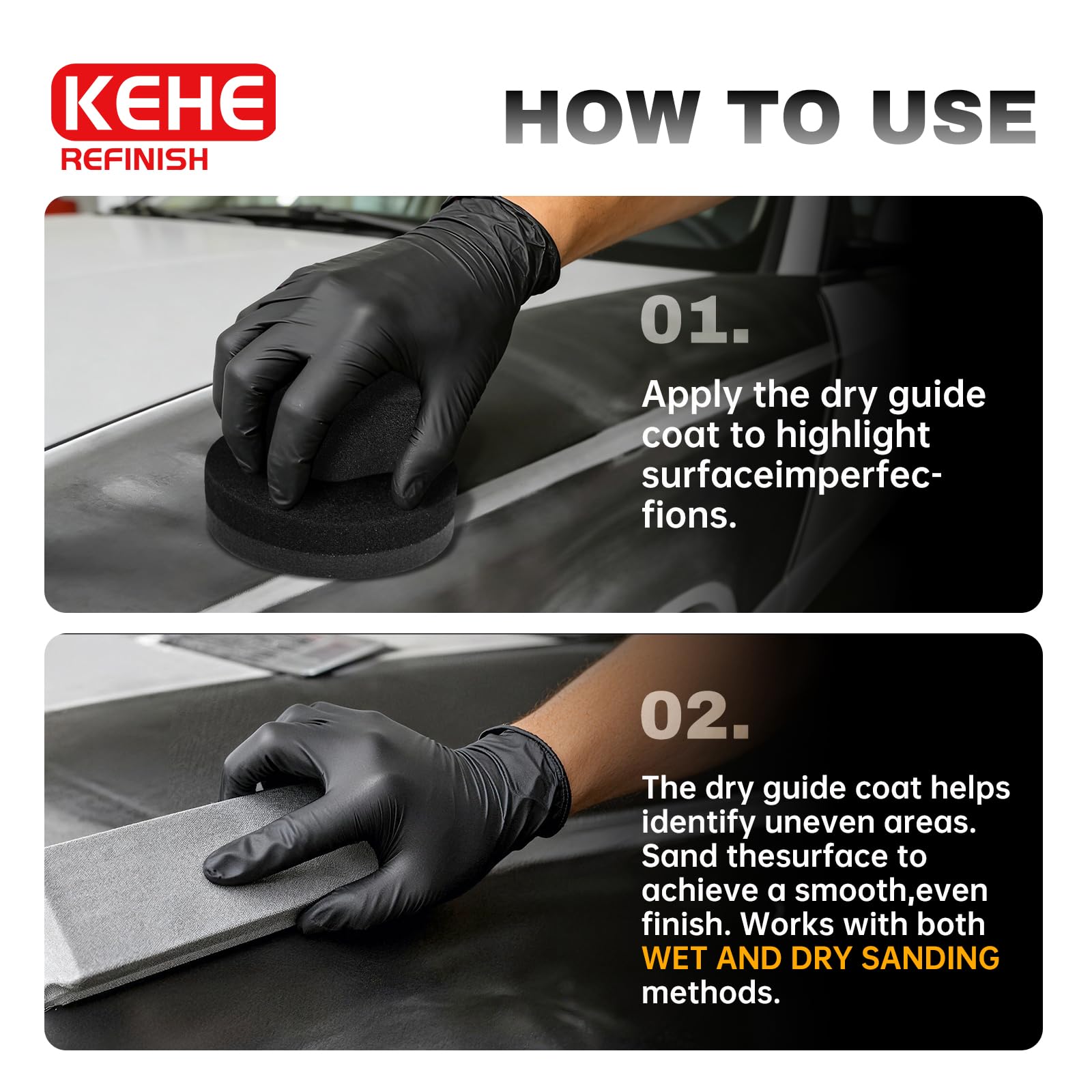 KEHE REFINISH wet and dry sanding compatibility supports flexible repairs.
