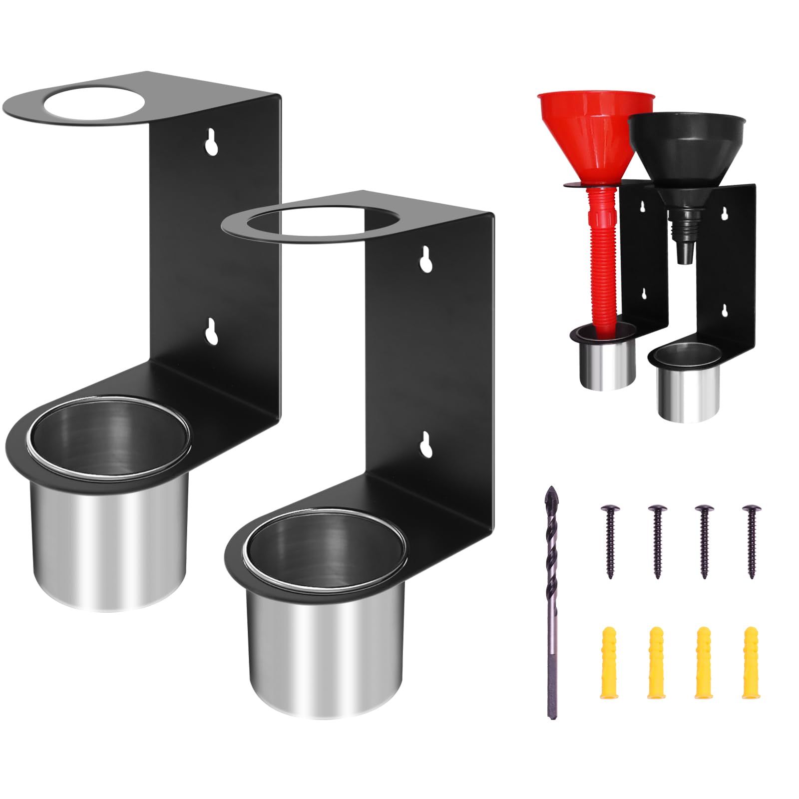 KEHOSTAR oil funnel holder wall mount with drip cups for tidy workshop organization.