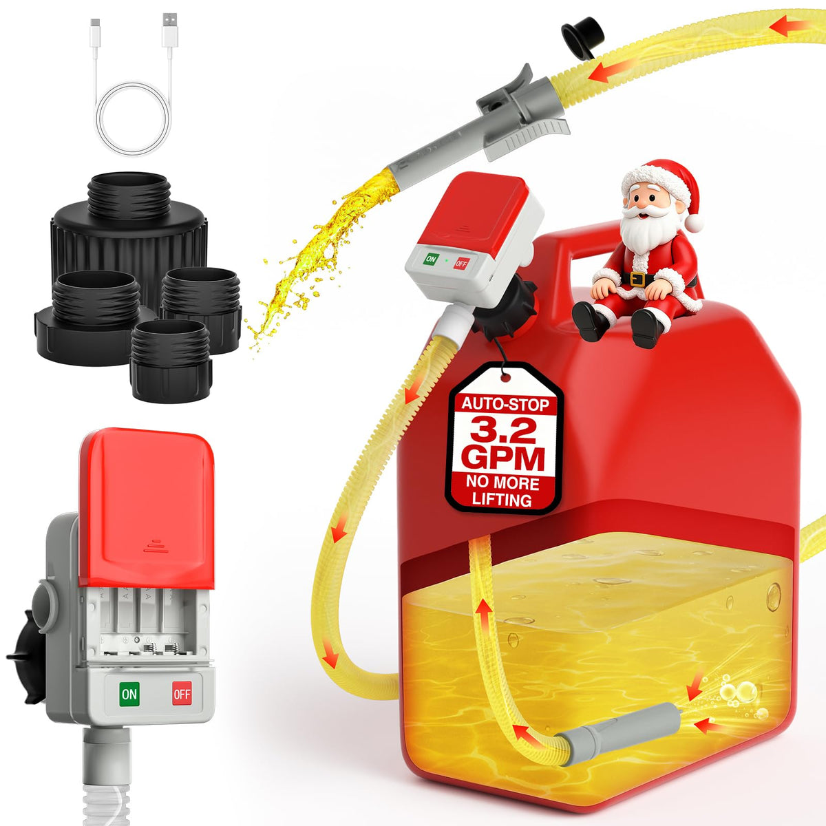 Keimi portable fuel transfer pump with auto-stop for spill-free refueling