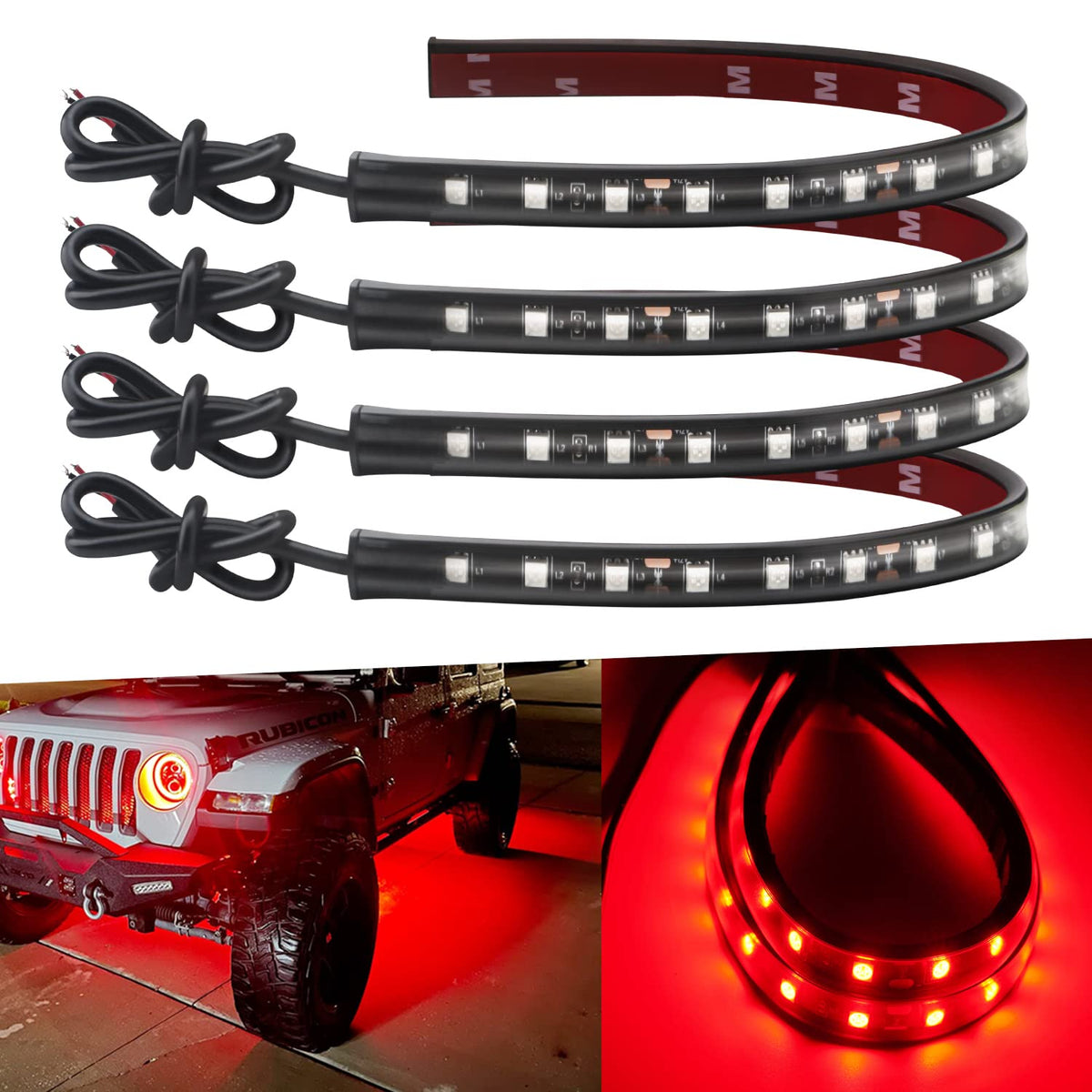 Keiurot red 12V LED strip for car underglow with durable 3M adhesive.