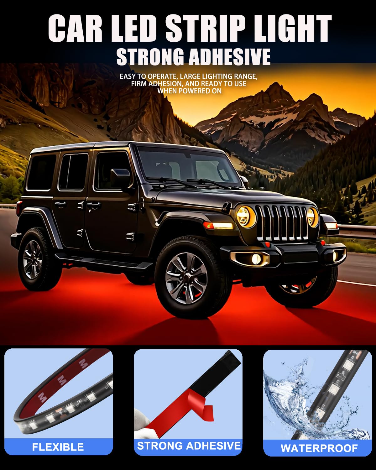 Keiurot red LED strip for golf cart interior lighting application.