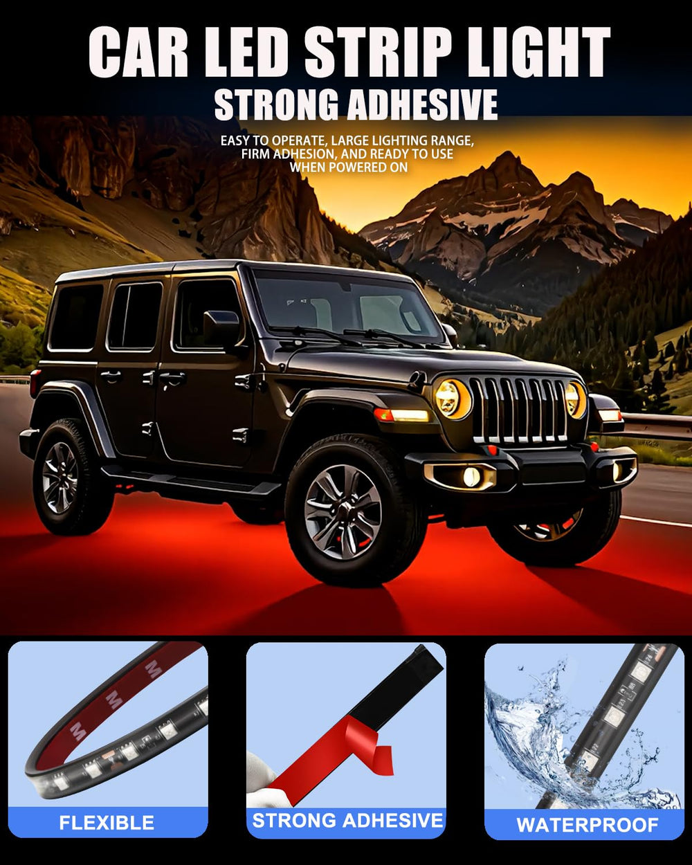 Keiurot red LED strip for golf cart interior lighting application.