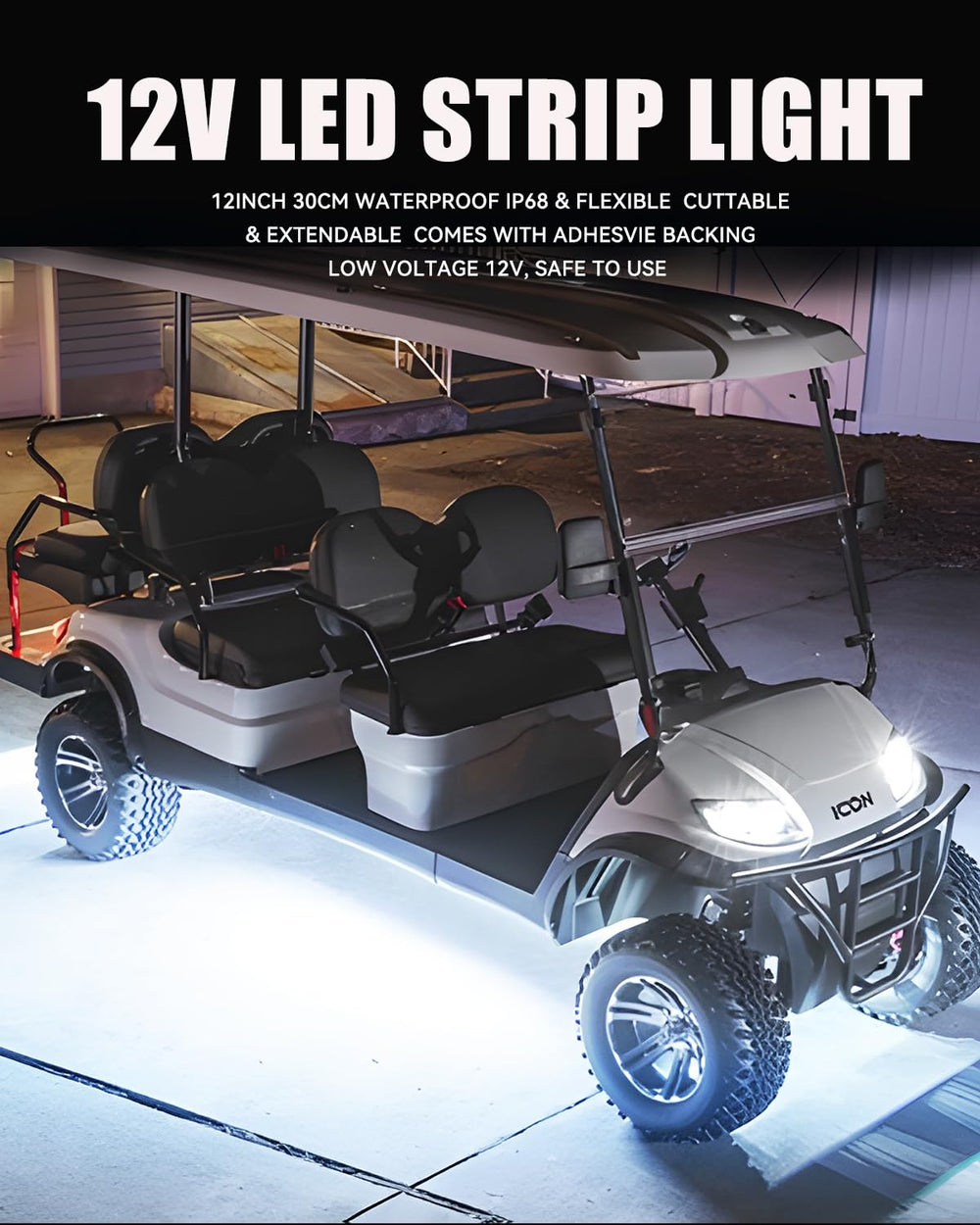 Keiurot 12V LED strip with plug-and-play 100cm wire for quick install.