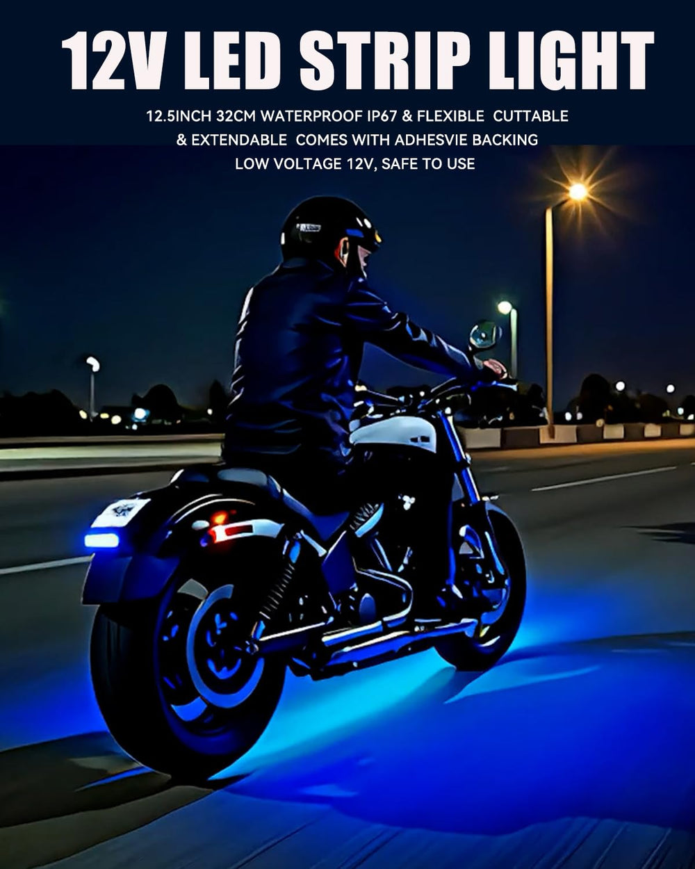Keiurot blue LED strip underbody lighting for a motorcycle