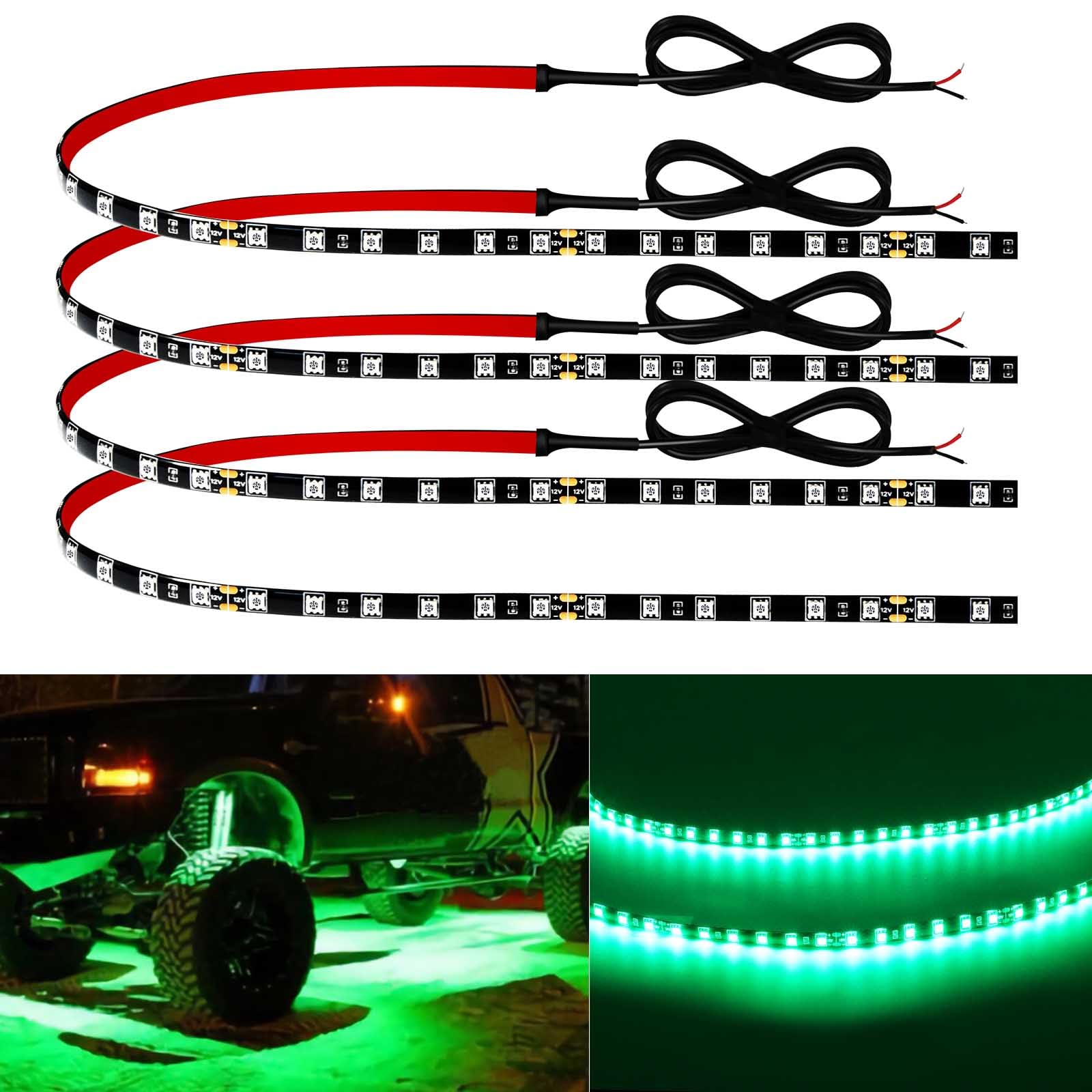 Keiurot green LED strip for car interior lighting, extendable and easy to install.