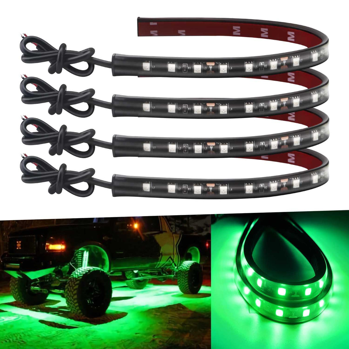 Keiurot green 32cm LED strip in car interior for ambient lighting and visibility.