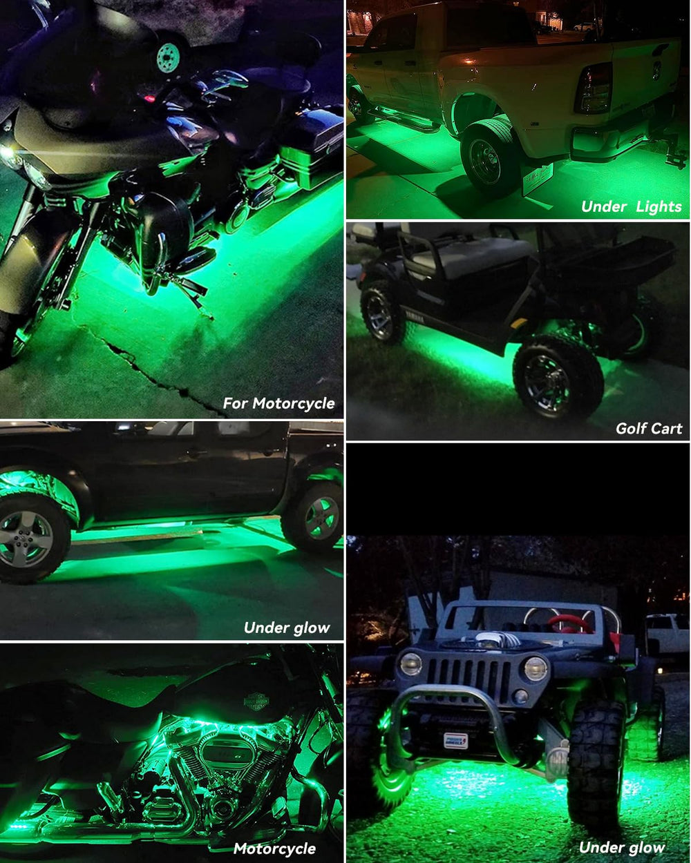 Keiurot 32cm green LED strip underbody glow on a golf cart.