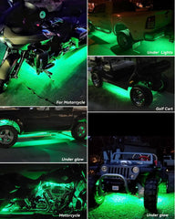 Keiurot 32cm green LED strip underbody glow on a golf cart.