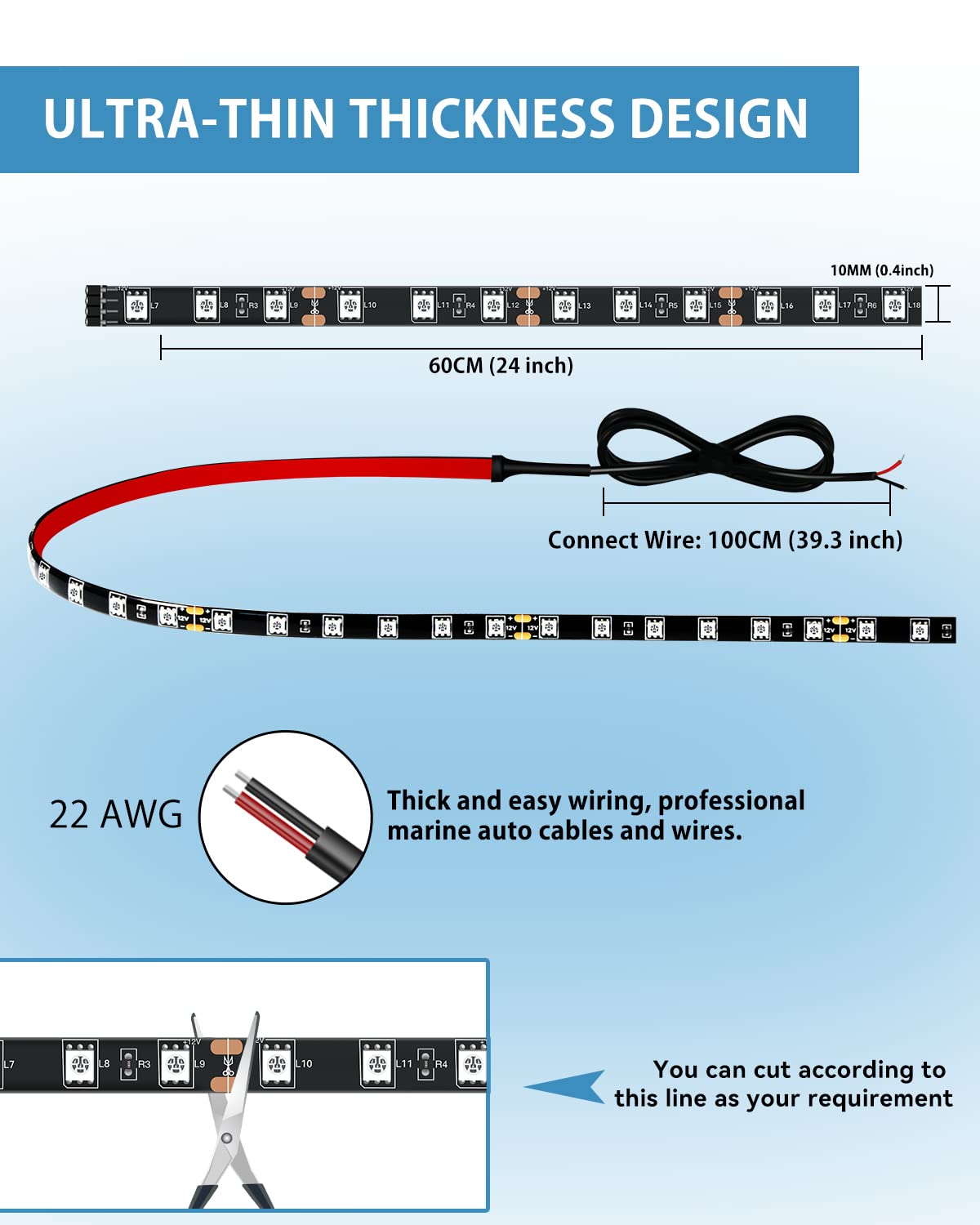 Keiurot IP68 waterproof, flexible LED strip suitable for damp areas and exterior use.