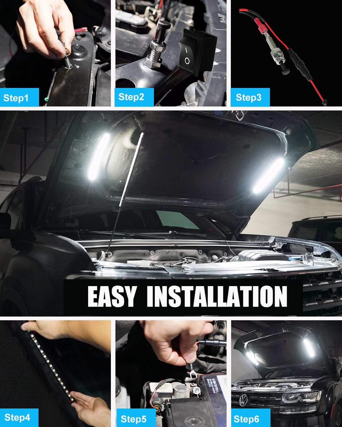 Keiurot LED strip installation with wiring options for flexible placement.