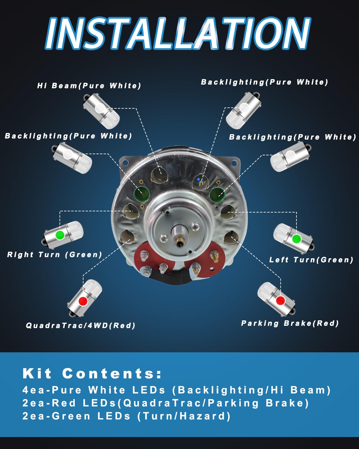 Keiurot red parking brake LEDs clearly highlight critical CJ7 indicators.