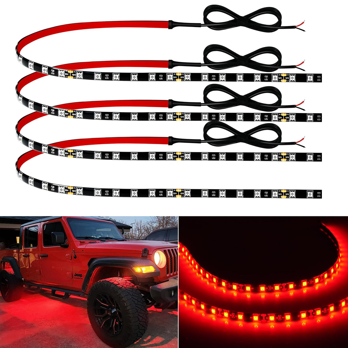 Keiurot red LED strip 24inch extended for seamless longer vehicle lighting