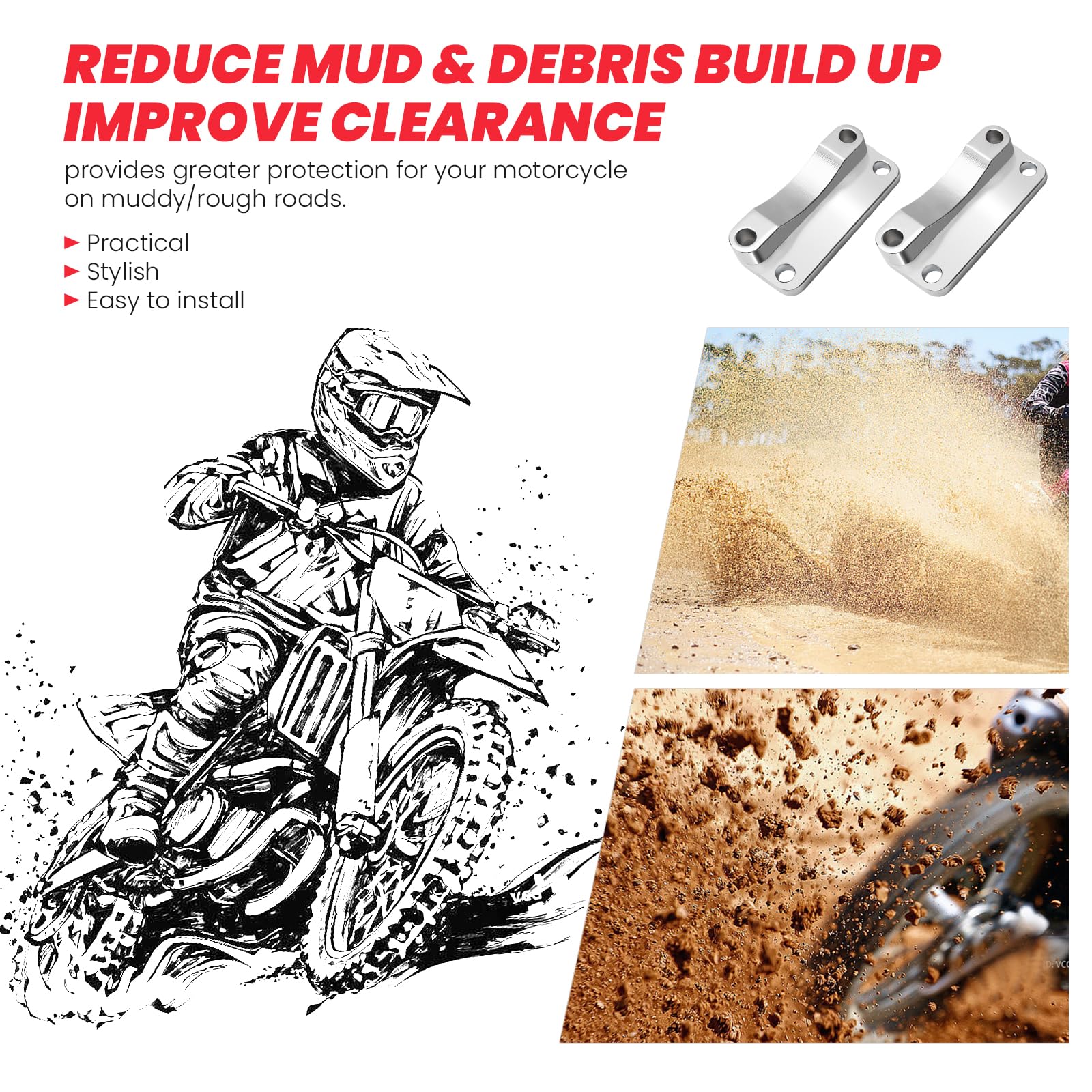 Kekykm front fender riser 20mm instruction sheet illustrating step-by-step install