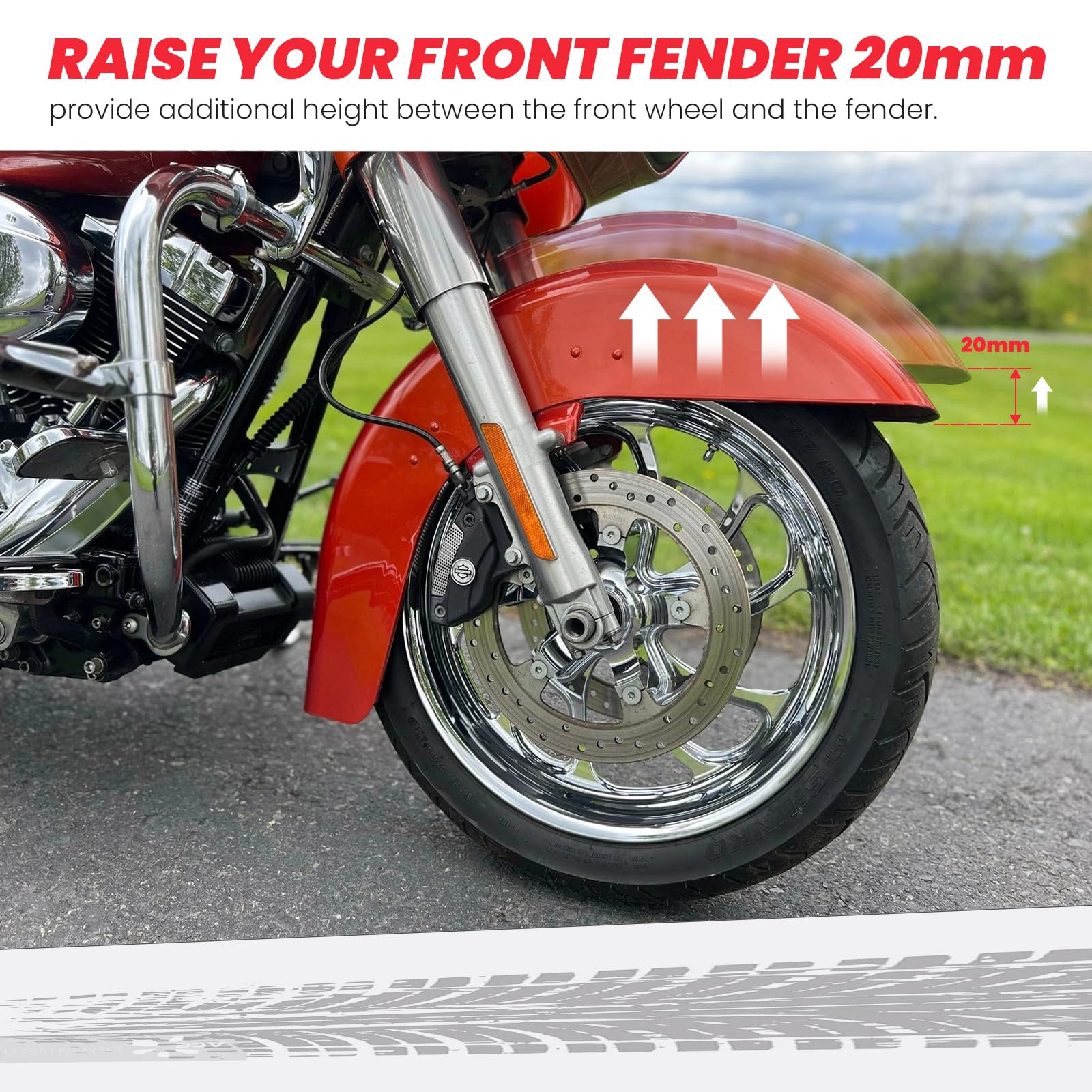 Kekykm front fender riser 20mm ride clearance demo with 21-inch wheel