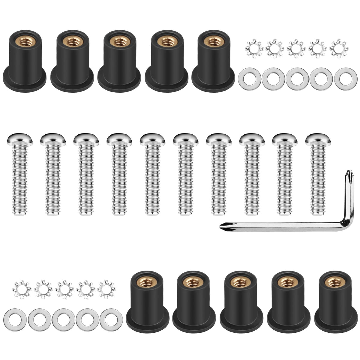Kekykm headlight nacelle well nuts kit laid out for Harley Touring, ready to install