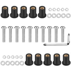 Kekykm headlight nacelle well nuts kit laid out for Harley Touring, ready to install