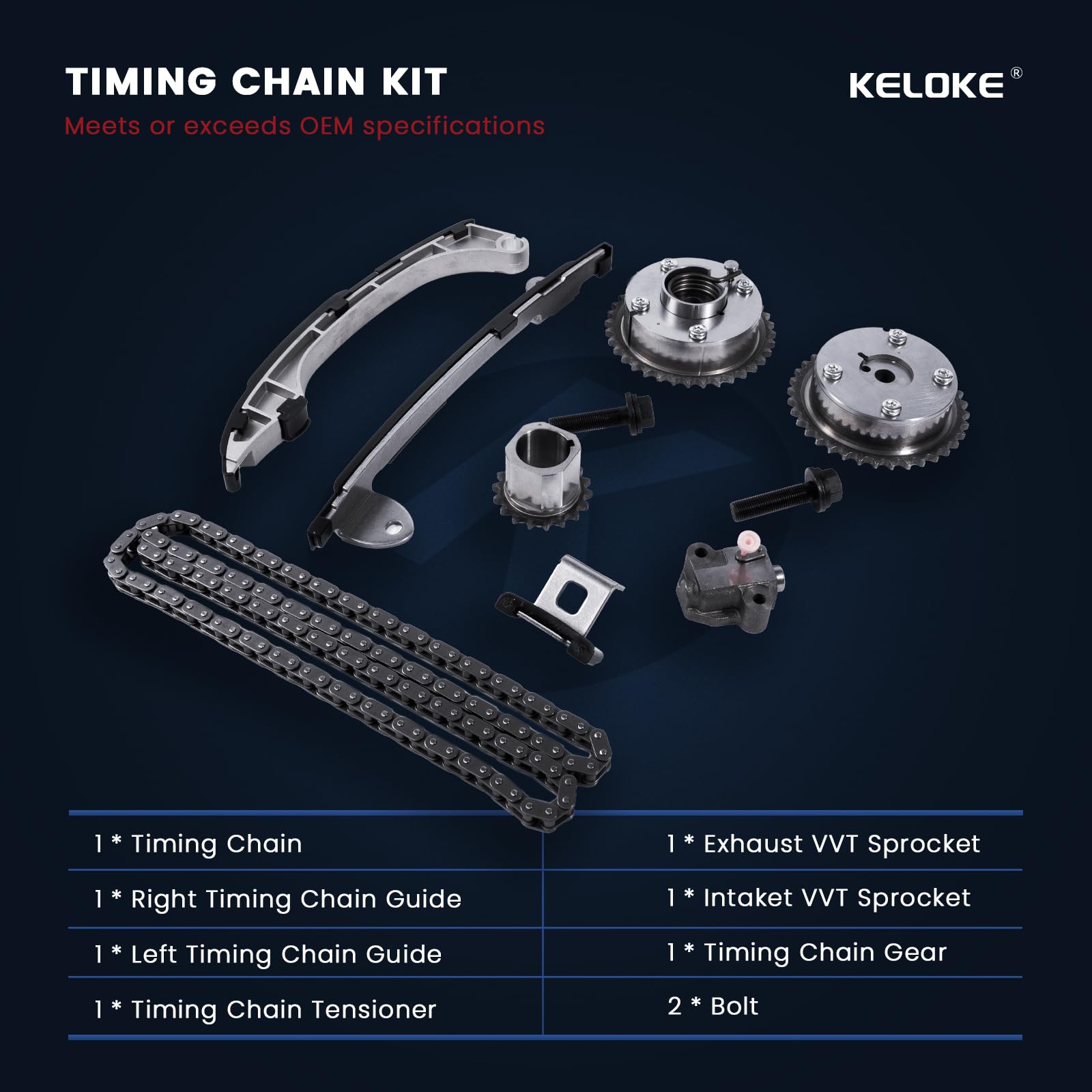 KELOKE left timing chain guide ensures precise alignment during install.