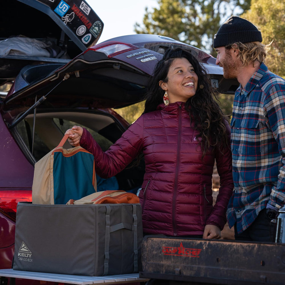 Kelty Car-Go-Box compact folded storage reduces trunk clutter when stored.