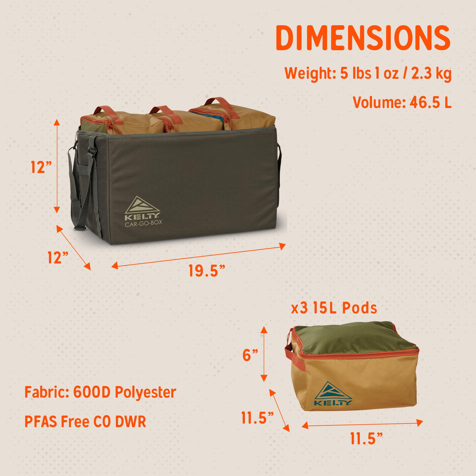 Kelty Car-Go-Box features water resistant fabric to guard gear on wet outings.