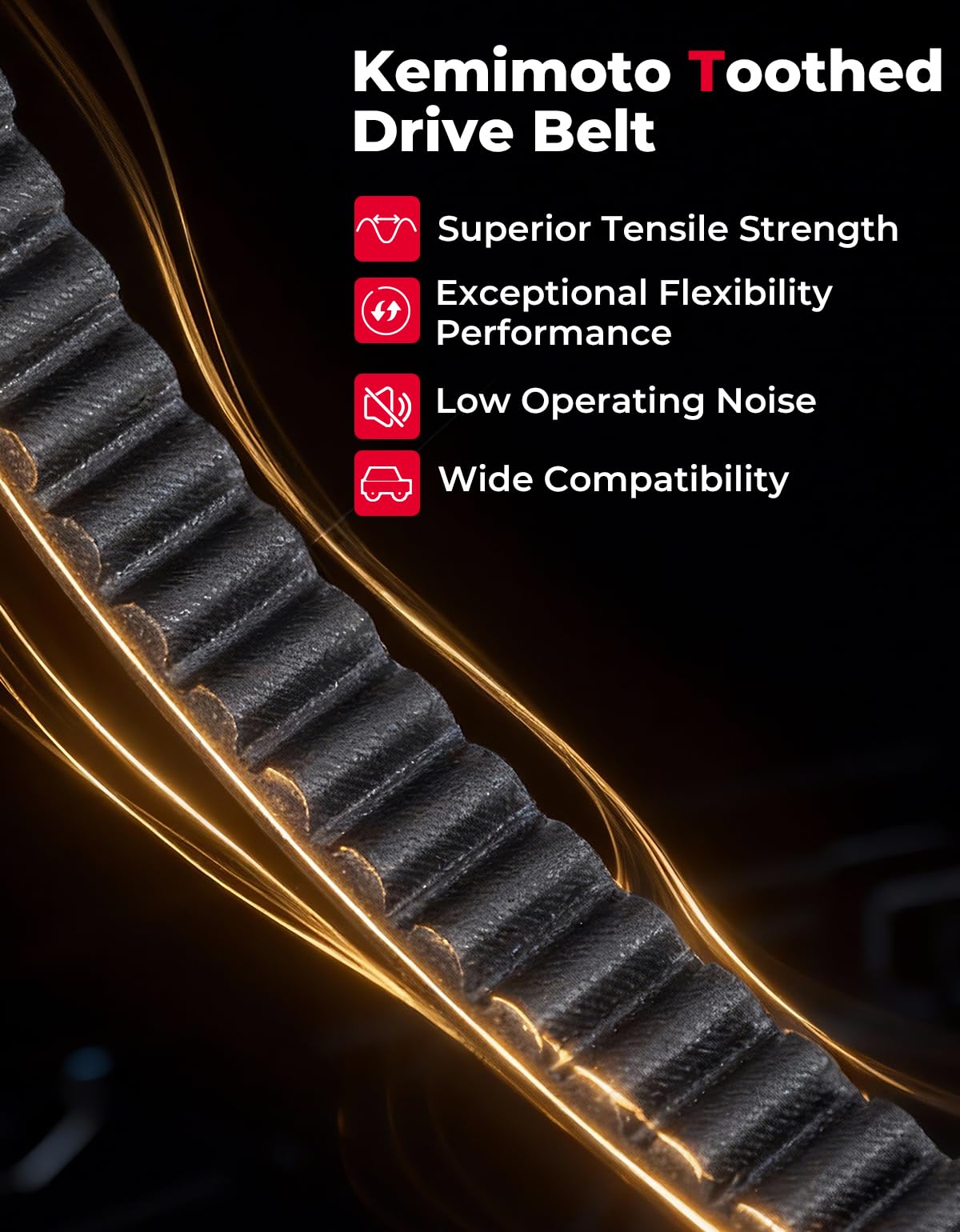 Kemimoto belt highlighting nylon tooth coatings for strong grip