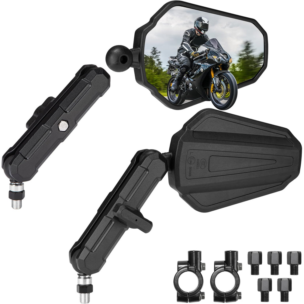KEMIMOTO Adventure mirrors mounted on handlebars provide quick rear visibility for lane checks