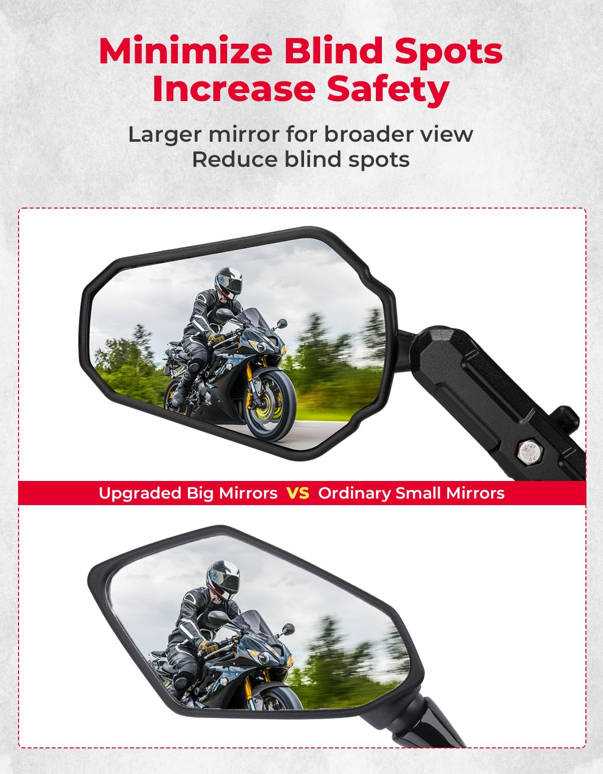 KEMIMOTO wide HD glass lenses deliver crisp, expansive rear views