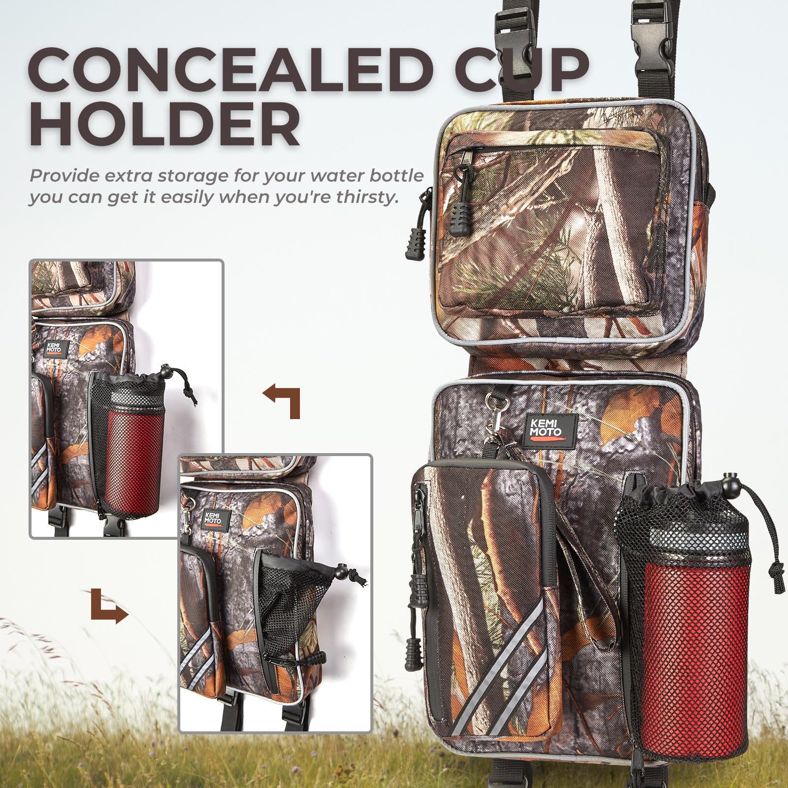 KEMIMOTO ATV Fender Bags cup holders for easy hydration on the go.