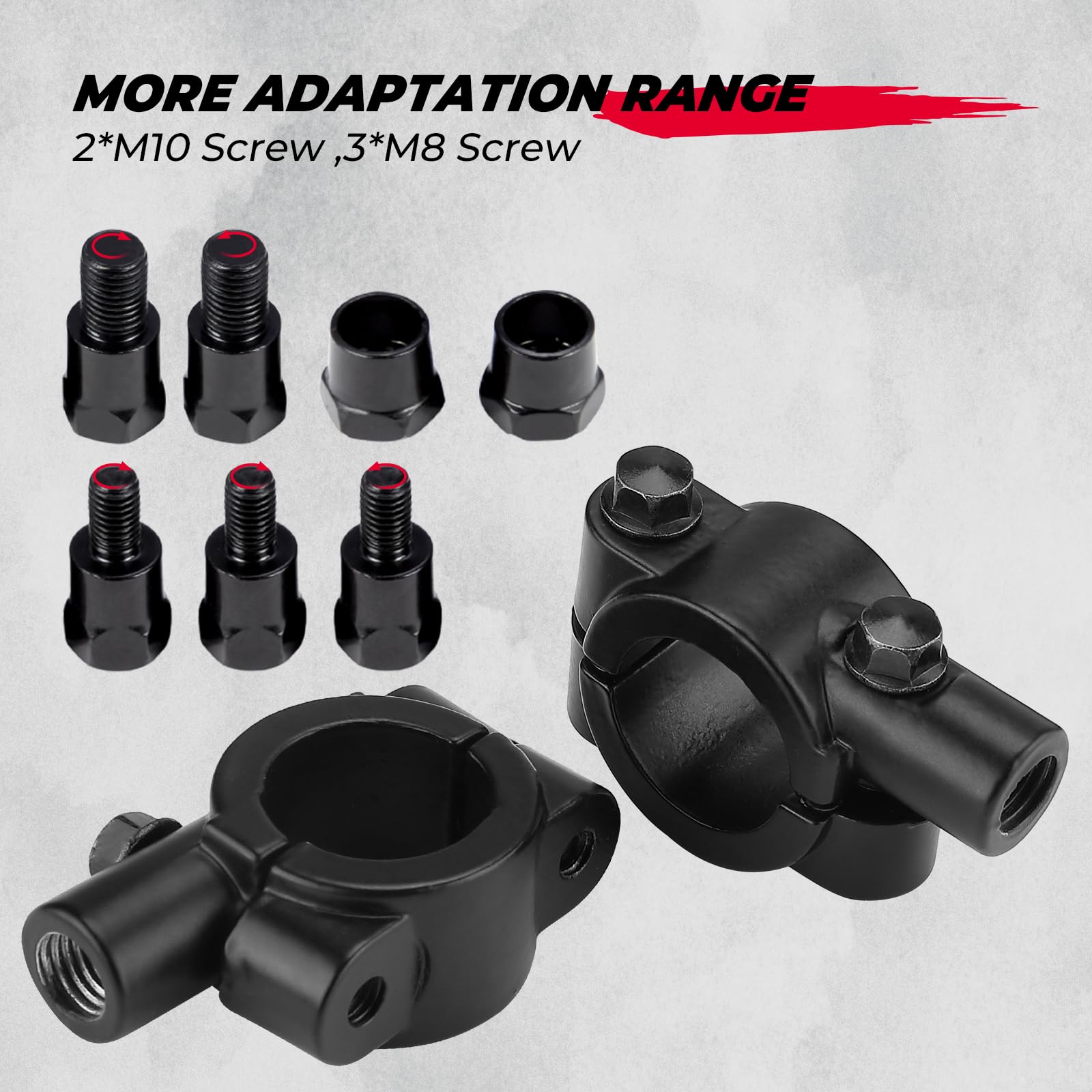 KEMIMOTO ATV mirrors include adapters for easy, tool-free installation.