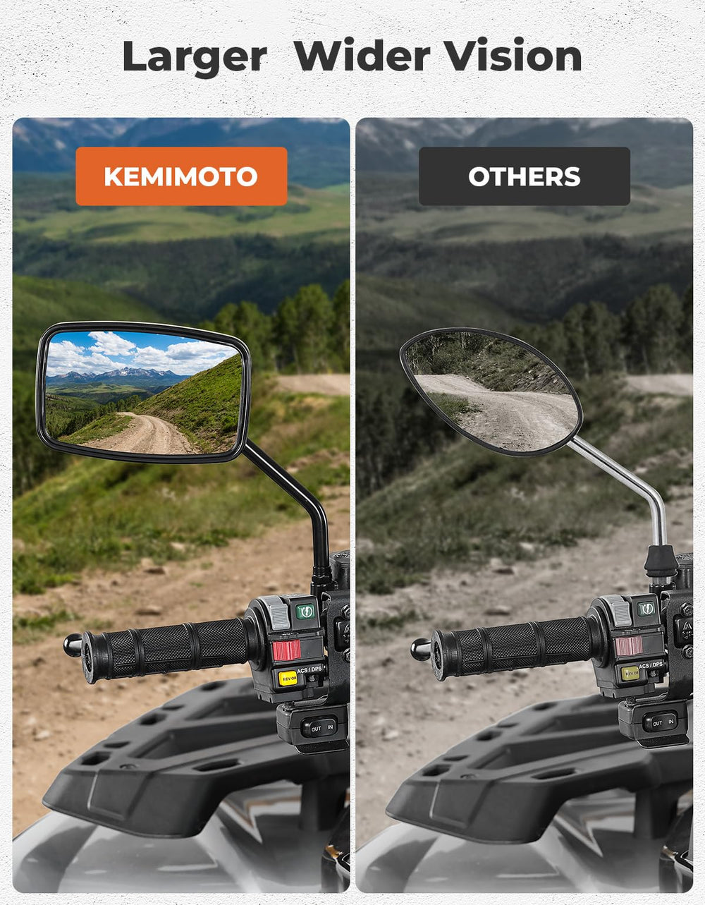 Kemimoto aluminium alloy mirrors resist weather for lasting performance.