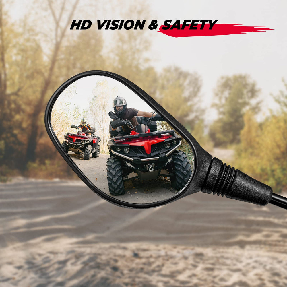KEMIMOTO ATV mirrors scratch-resistant coating keeps a sleek look ride after ride.