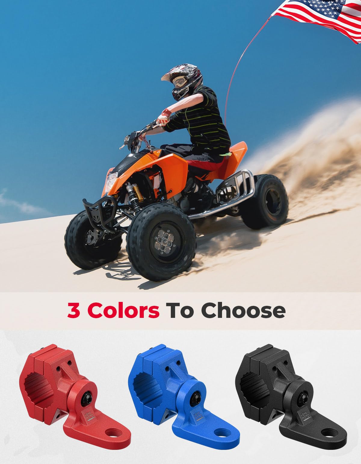 KEMIMOTO ATV whip mount heavy-duty construction for rugged use