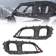 Kemimoto cab enclosure water-resistant upper doors protect cab interior in wet conditions.