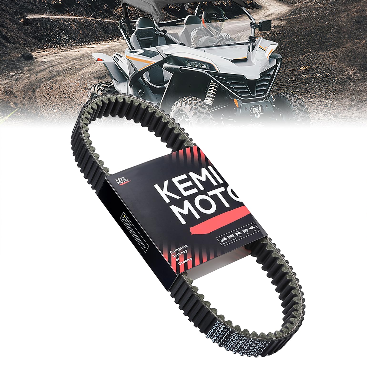 KEMIMOTO 5-layer CVT belt tooth surface close-up showing precise engagement for rugged trails