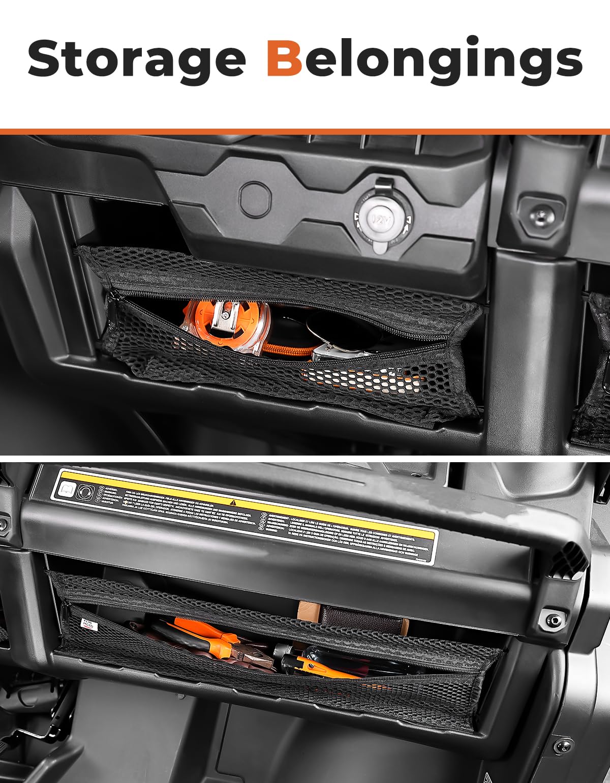 KEMIMOTO dash storage net side mount, secure fit on Defender for extra gear.