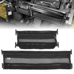 KEMIMOTO dash storage net for Defender, top view, convenient access on rough trails.