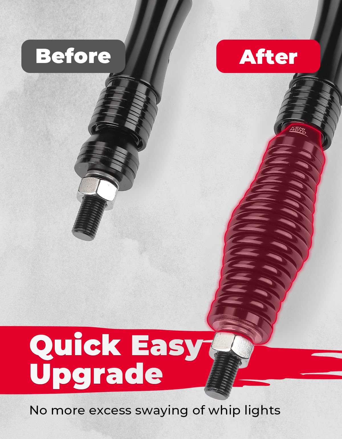 KEMIMOTO easy installation demonstrates quick base swap for whip lights.