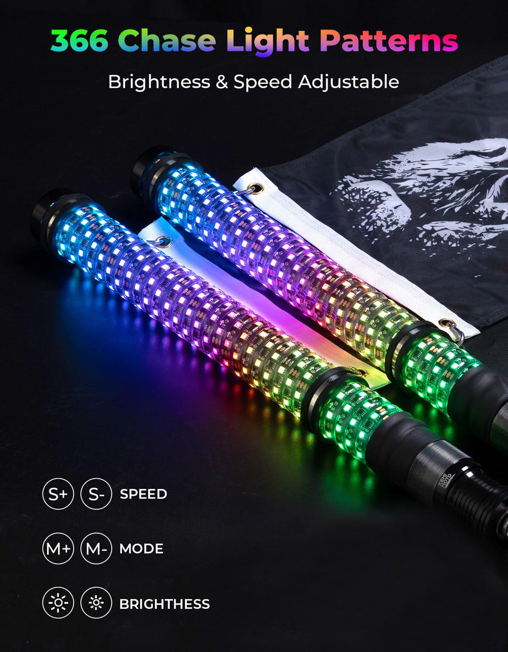 KEMIMOTO fat whip light 2ft side-mounted shows 360° glow for safe signaling