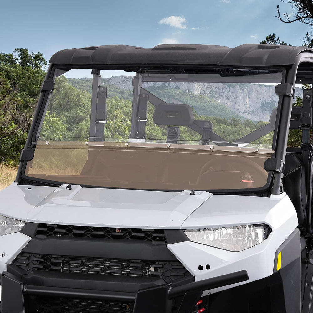 Kemimoto front windshield full-to-half conversion for Polaris Ranger enhances airflow and visibility