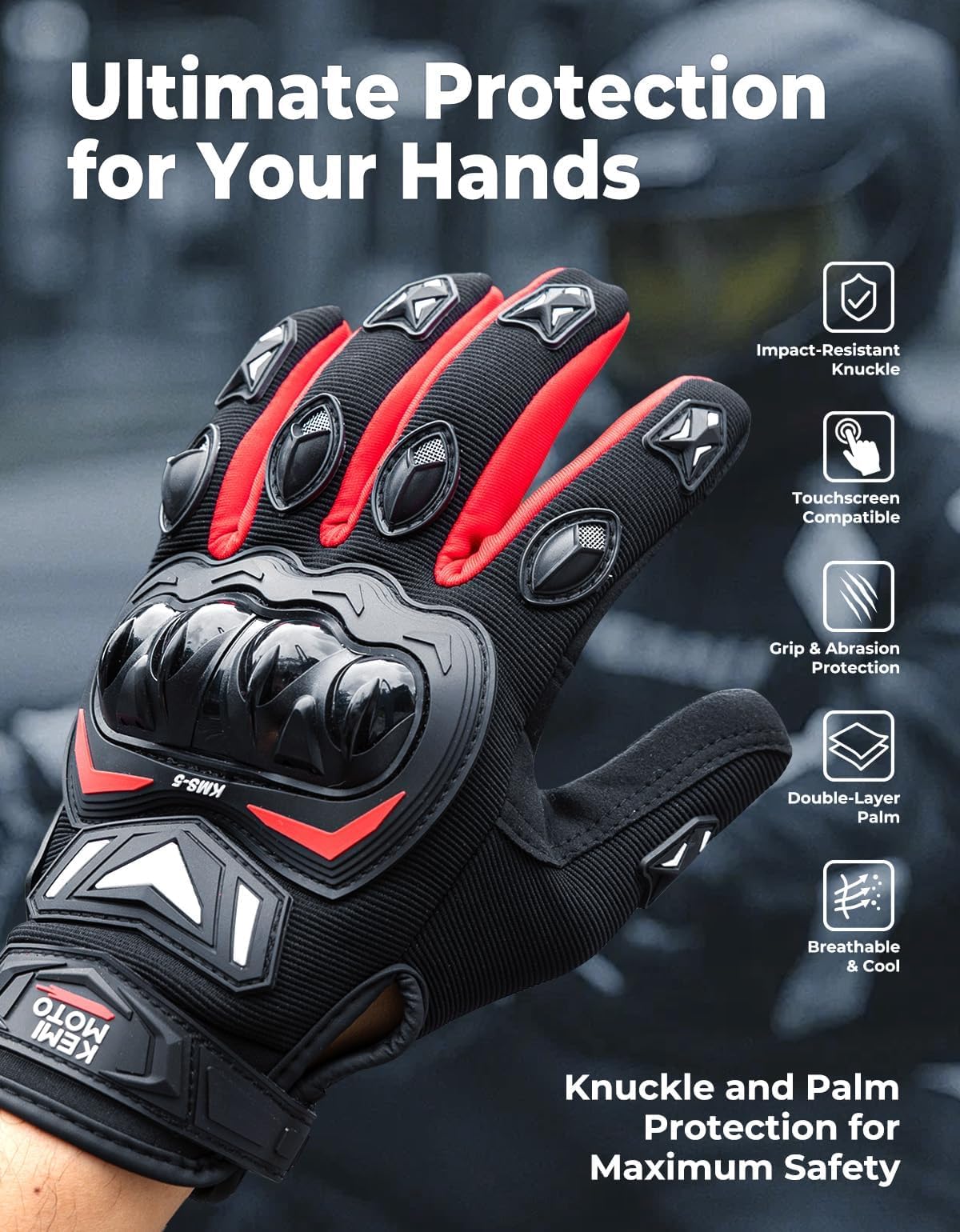 KEMIMOTO gloves backhand protection enhances safety on rough terrain.