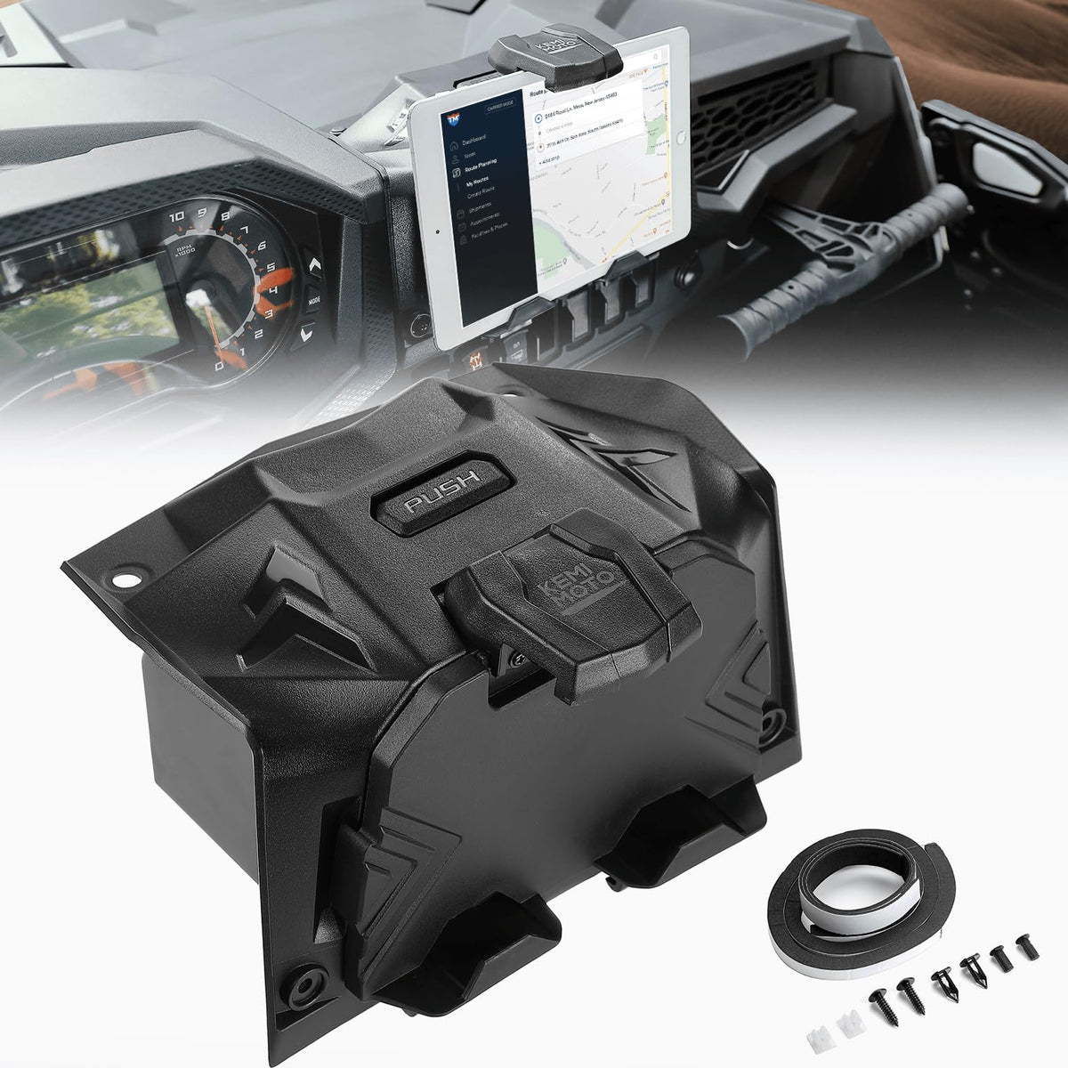 KEMIMOTO GPS mount with storage box for Polaris RZR cockpit keeps devices secure