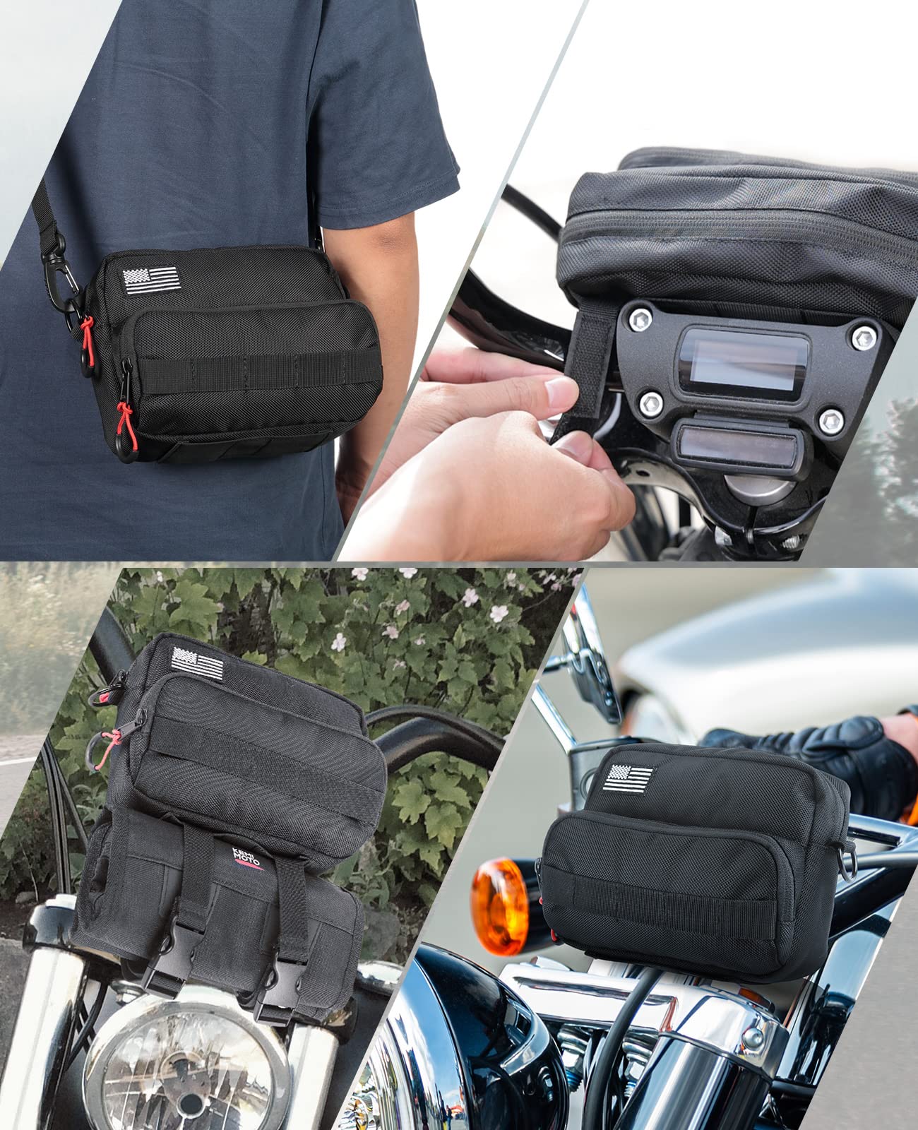 Kemimoto handlebar tool bag outer pocket in polar fleece protects glasses.
