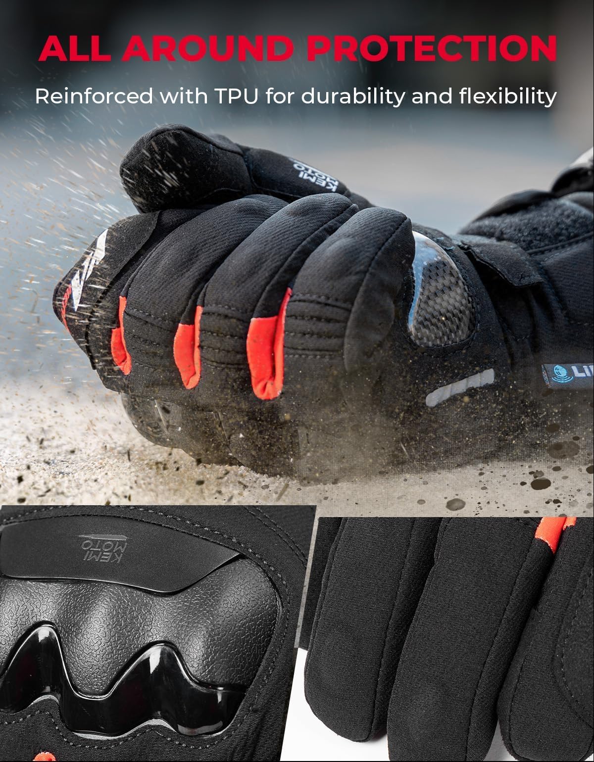 KEMIMOTO heated gloves extended cuff design blocks wind and cold