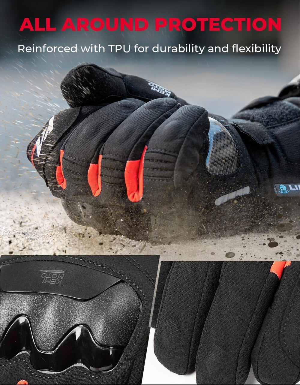KEMIMOTO heated gloves extended cuff design blocks wind and cold
