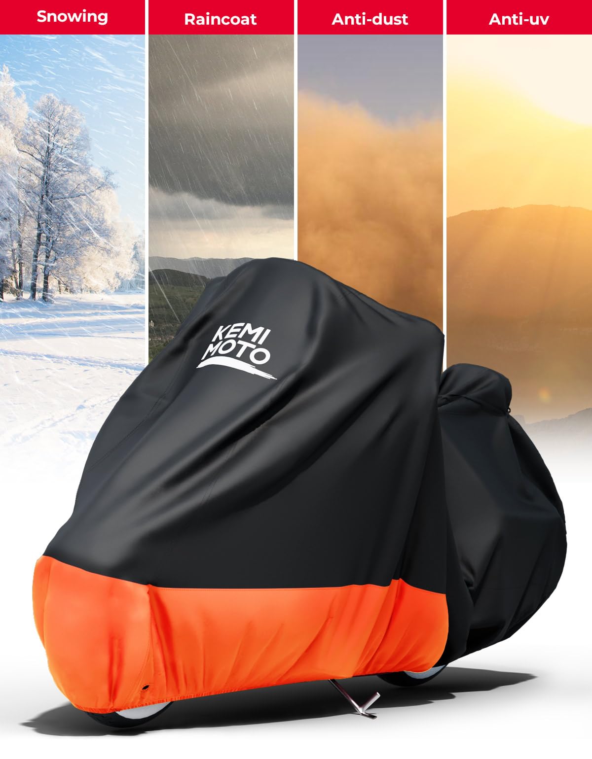 KEMIMOTO heavy-duty cover on a bike with a top box guards against sun and dust