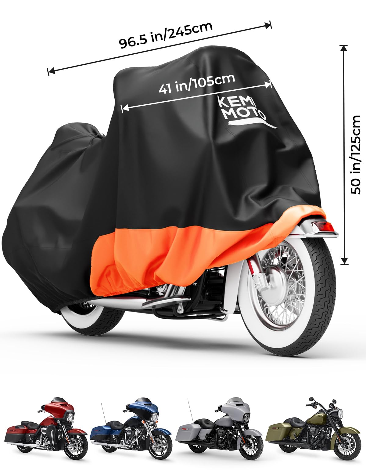 KEMIMOTO 420D Oxford fabric cover on touring motorcycle resists rain