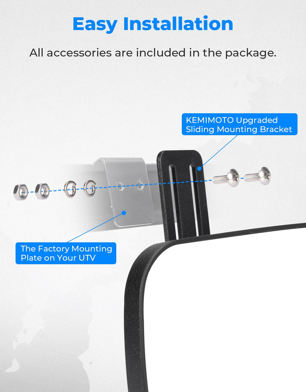 KEMIMOTO includes all installation hardware for quick setup