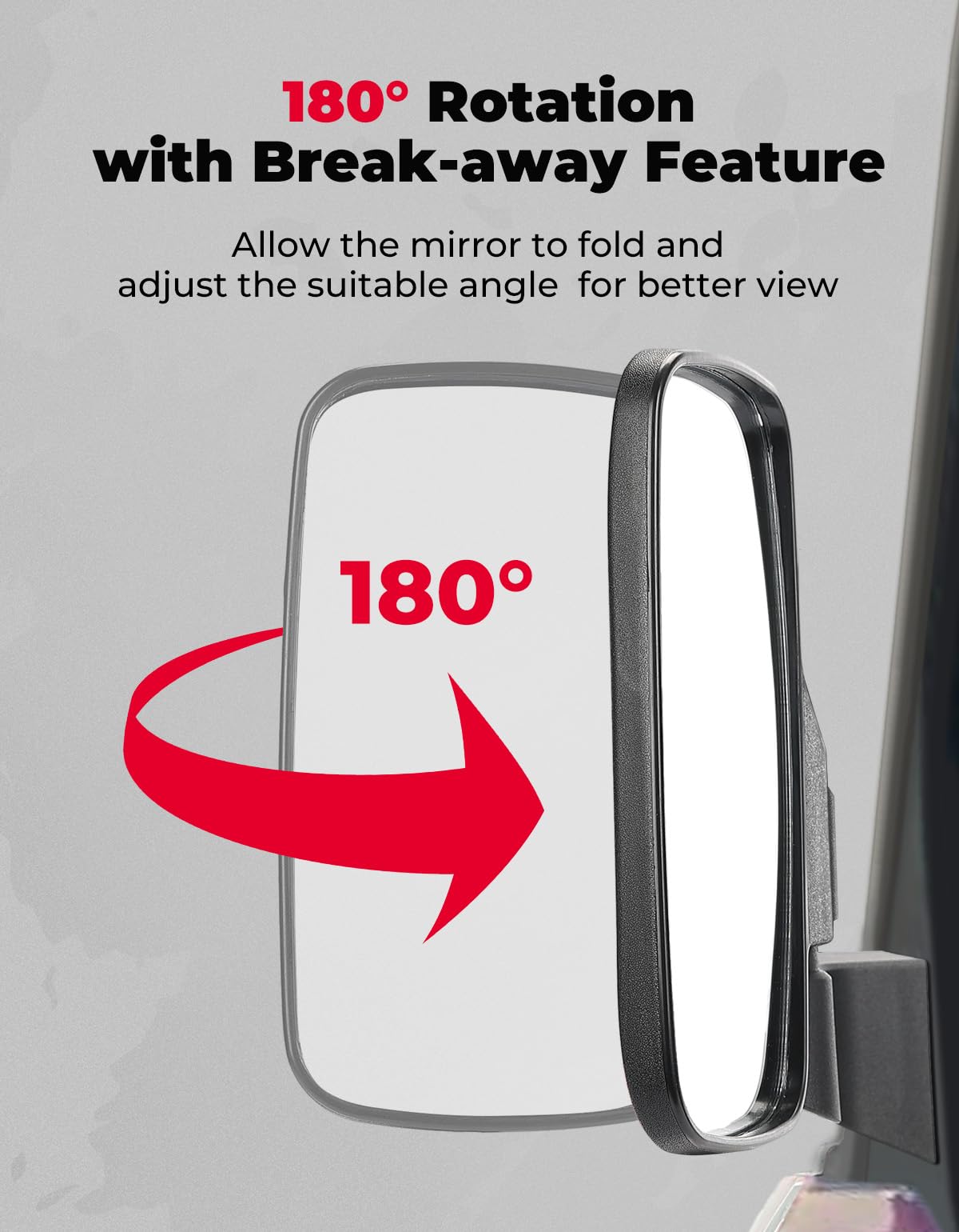 KEMIMOTO large, shatter-resistant mirror improves trail awareness in rough terrain.