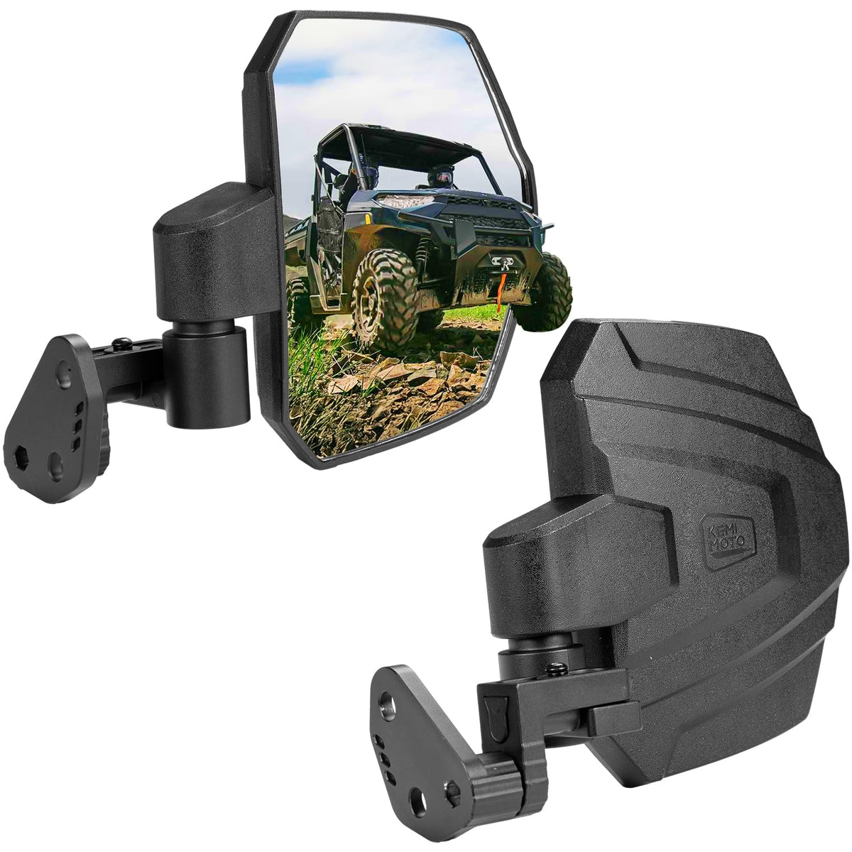 KEMIMOTO large side mirror on A-pillar for Polaris Ranger XP1000 improves visibility.