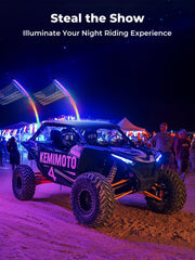 KEMIMOTO RGB spiral whip lights providing 360 degree visibility with stylish lighting.